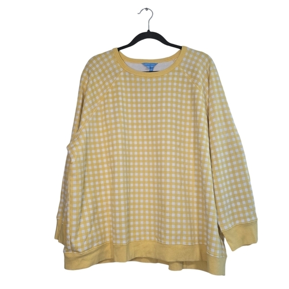Draper James yellow white Natalie sweatshirt Gingham print Casual Lounge - Picture 3 of 10